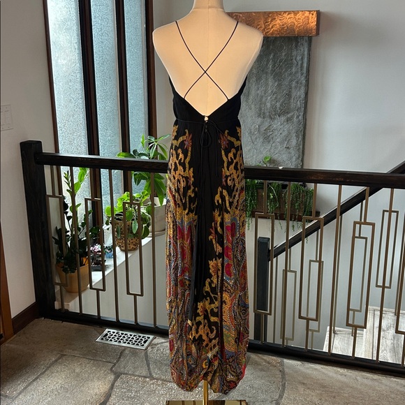 Nicole Miller 100% Silk Boho Baroque Paisley Strappy Crossback Midi Dress | Sz 4 - Picture 2 of 12